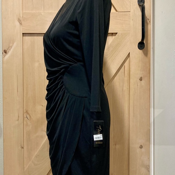 NOS Black Faux Wrap Dress Size Small Thalia Sodi 3/4 Length Sleeves V Neck - Picture 4 of 16